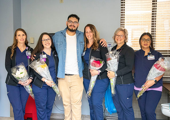 Angel Cortez with his ICU nurses